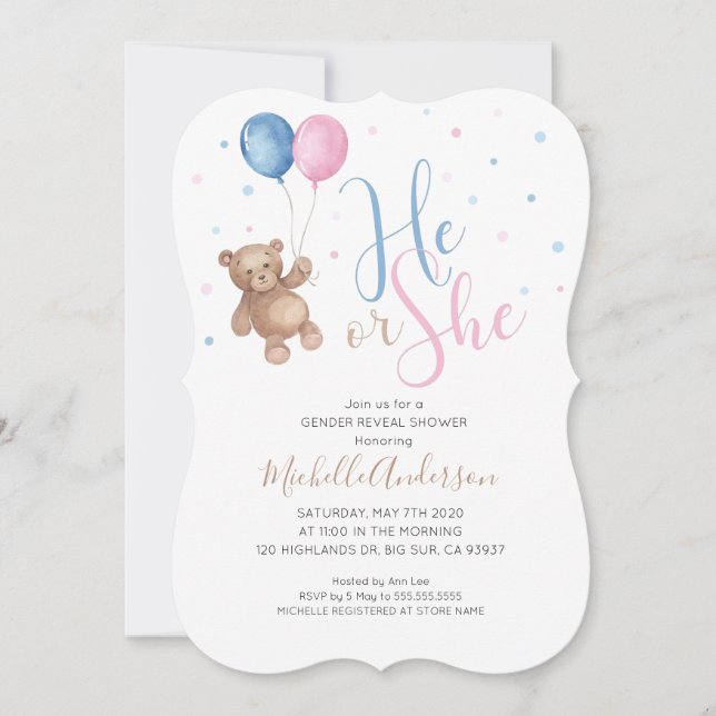 Invitation à la fête de révélation du sexe du bébé (Devant)