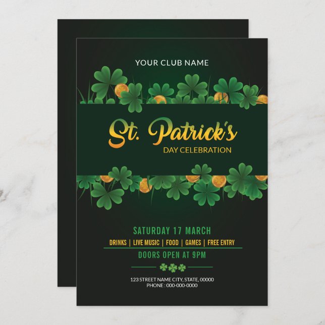 Invitation à la fête de Saint-Patrick (Devant / Derrière)
