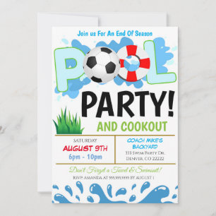 Invitation à la fête de soccer au bord de la pisci