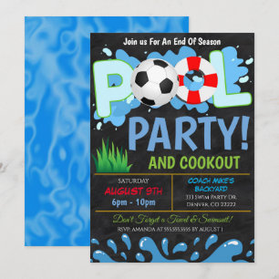 Invitation à la fête de soccer au bord de la pisci