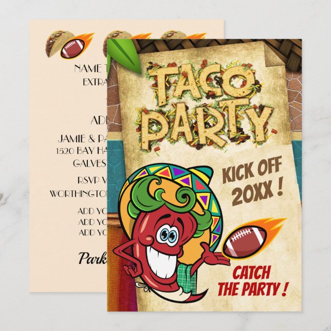 Invitation à la fête de tacos de football du jour  (Devant / Derrière)