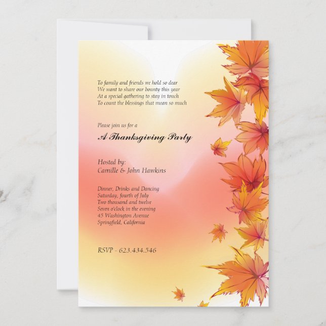 Invitation à la fête de Thanksgiving sous les feui (Devant)