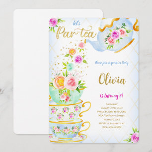 Invitation à la fête de thé d'anniversaire doré