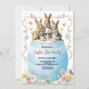 Invitation à la fête de thé de Pâques. Lapin aquar
