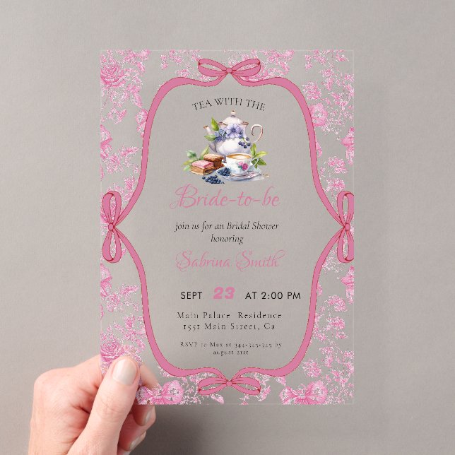 Invitation à la fête de thé Fleur sauvage rose (In situ (ordinateur de poche))