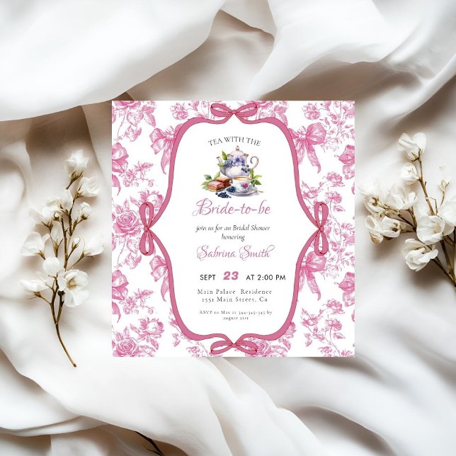 Invitation à la fête de thé Fleur sauvage rose (Créateur téléchargé)