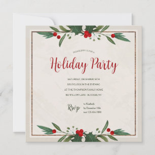 Invitation à la fête de vacances Holly Carré