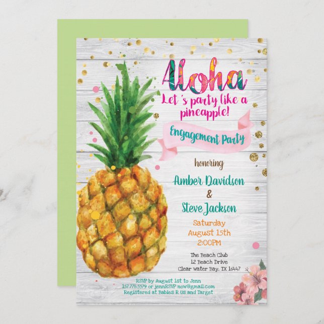 Invitation à la fête d'engagement de l'ananas trop (Devant / Derrière)