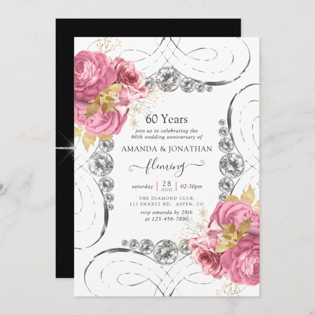 Invitation à la fête des 60 ans de mariage de diam (Devant / Derrière)