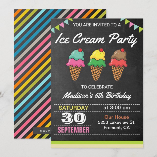 Invitation à la fête des Anniversaires de enfants  (Devant / Derrière)