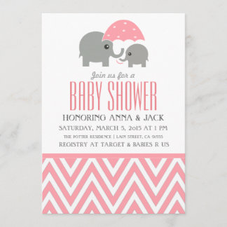 Invitation à la fête des Baby showers de l'éléphan