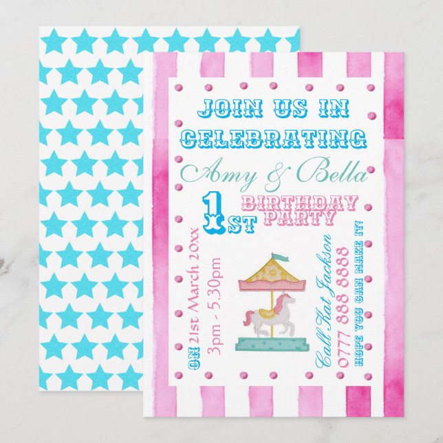 Invitation à la fête des filles d'anniversaire - T (Devant / Derrière)