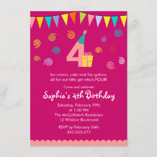 Invitation à la fête des filles roses de 4e annive