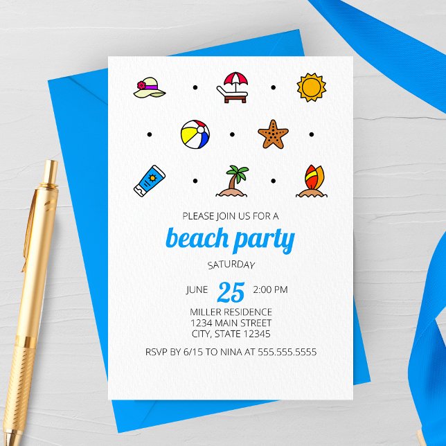 Invitation à la fête des icônes de plage (Créateur téléchargé)