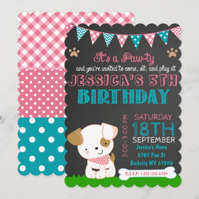 Invitation à la fête des marionnettes Paw-ty Anniv (Devant / Derrière)