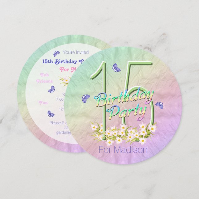 Invitation à la fête des papillons Arc en ciel (Devant / Derrière)