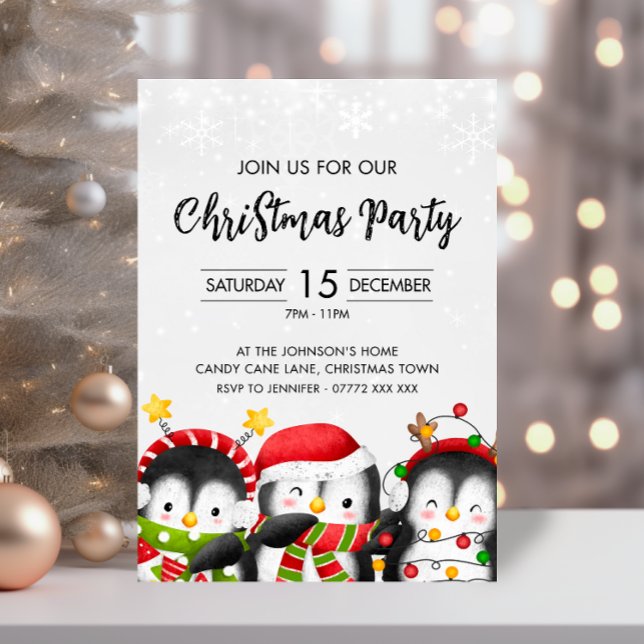 Invitation à la fête des pingouins de Noël (Penguin Christmas Party Invitation)