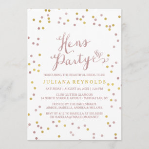 Invitation à la fête des poules en or rose et blan