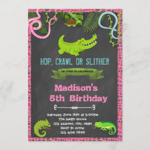 Invitation à la fête des reptiles de petite fille