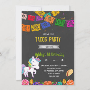 Invitation à la fête des tacos licorne