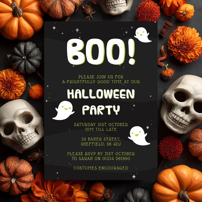 Invitation à la fête d'Halloween - Boo ! (Boo! 👻 Join us for a frightfully fun Halloween party with this ghostly invitation.)