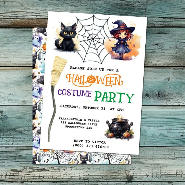 Invitation À La Fête D'Halloween Chat Sorcière Et  (Créateur téléchargé)