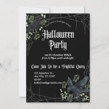 Invitation à la fête d'Halloween de Raven en noir