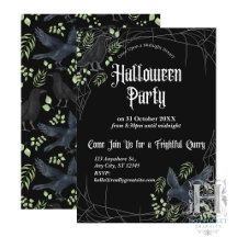 Invitation à la fête d'Halloween de Raven en noir