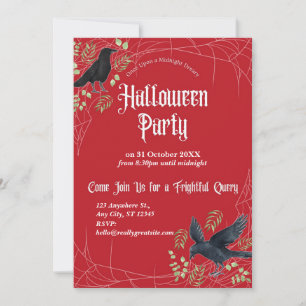 Invitation à la fête d'Halloween de Raven en rouge