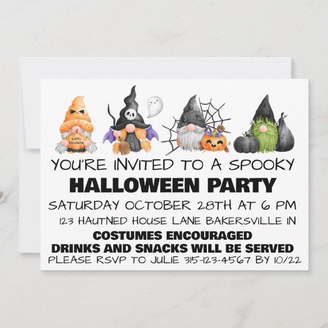 Invitation à la fête d'Halloween des Gnomes effray (Devant)