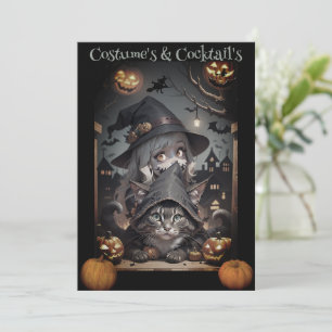 Invitation à la fête d'Halloween d'une sorcière et