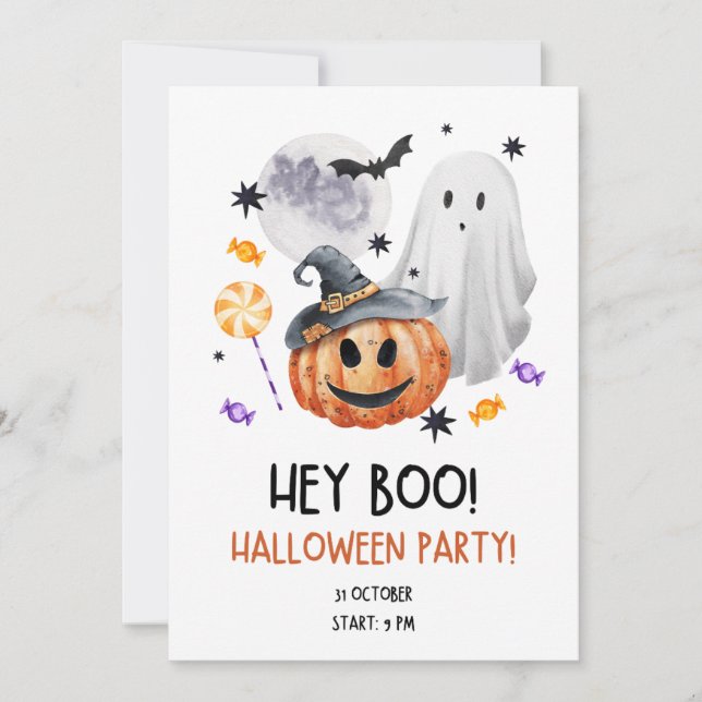 Invitation à la fête d'Halloween Hey Boo (Devant)