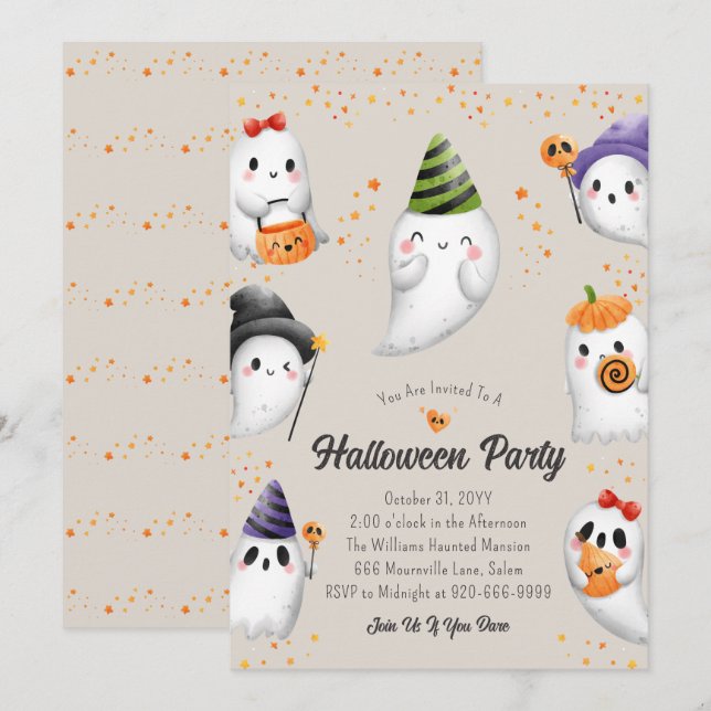 Invitation à la fête d'Halloween pour les enfants  (Devant / Derrière)