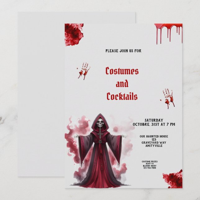  INVITATION À LA FÊTE D'HALLOWEEN SQUELETTE ET SAN (Devant / Derrière)