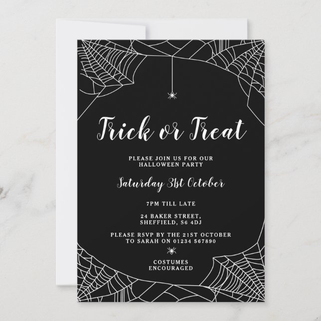 Invitation à la fête d'Halloween - Thème Araignée (Devant)
