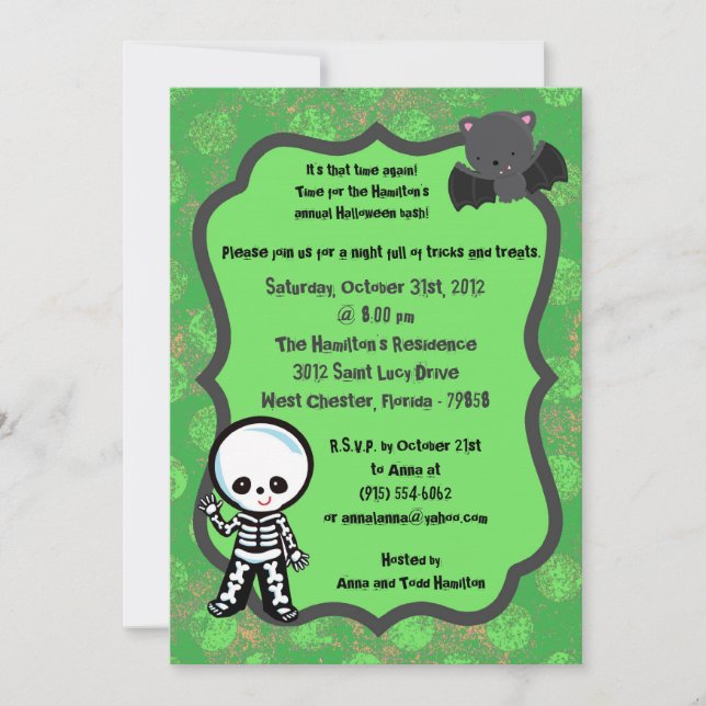 Invitation à la fête d'Halloween verte pour les en (Devant)