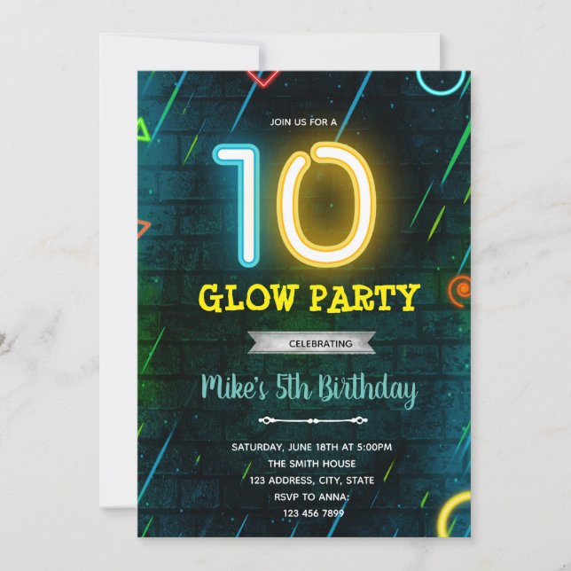 Invitation à la fête du 10e anniversaire Glow (Devant)