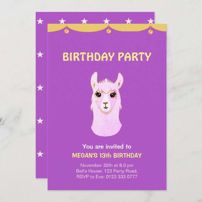 Invitation à la fête du 13e anniversaire (Devant / Derrière)