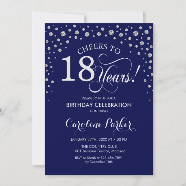 Invitation à la fête du 18e anniversaire - Silver  (Devant)