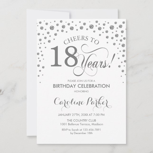 Invitation à la fête du 18e anniversaire - Silver  (Devant)