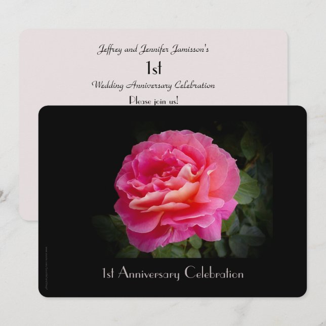 Invitation à la fête du 1er anniversaire, Rose ros (Devant / Derrière)