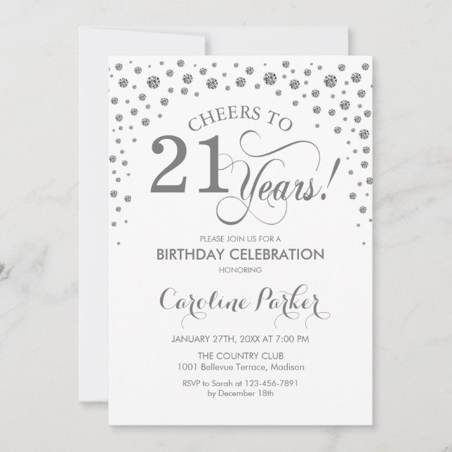 Invitation à la fête du 21e anniversaire - Silver  (Devant)