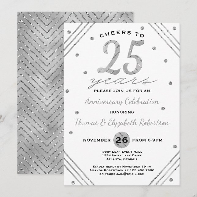 Invitation à la fête du 25e anniversaire, argenté  (Devant / Derrière)