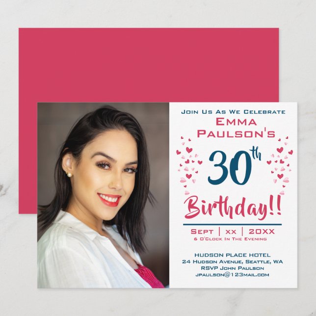 Invitation à la fête du 30e anniversaire avec phot (Devant / Derrière)