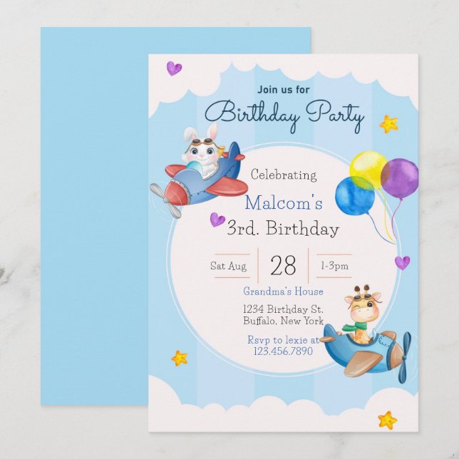 Invitation à la fête du 3e anniversaire (Devant / Derrière)