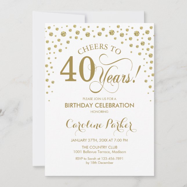 Invitation à la fête du 40e anniversaire - Or et b (Devant)