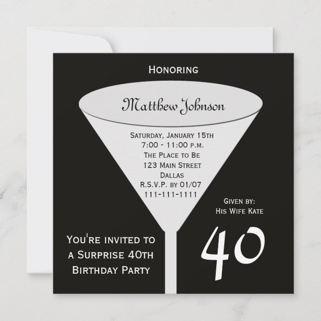 Invitation à la fête du 40e anniversaire Surprise (Devant)