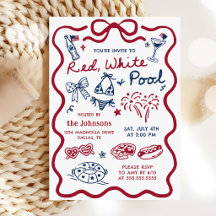 Invitation à la fête du 4 juillet rouge blanc & pi