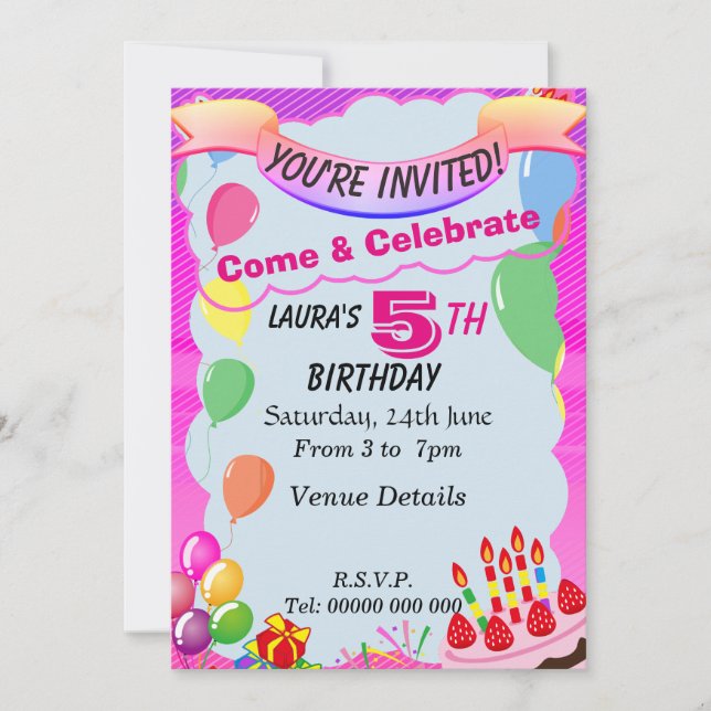 Invitation à la fête du 5e anniversaire de 5 ans (Devant)