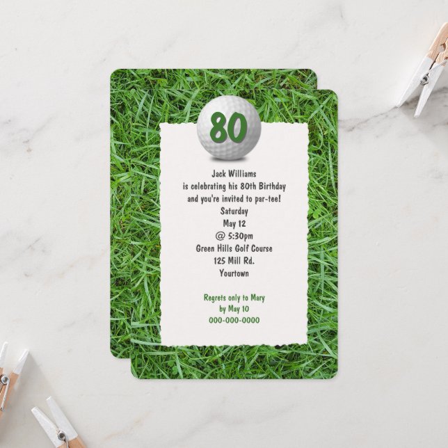 Invitation à la fête du 80e anniversaire de Golfer (Devant/Arrière en situation)